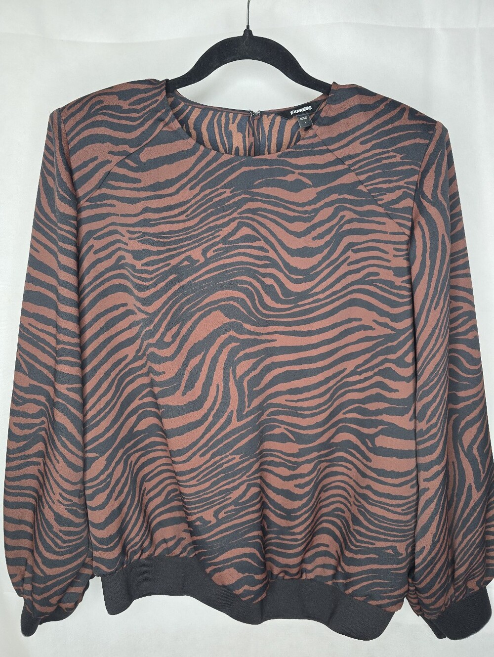 Express Zebra Print Blouse Black Brown Shoulder Pads Retro 80s Statement Top L